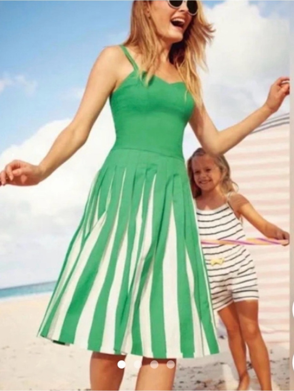 Boden Green Linen Blend Matilda Pleated Sun Dress Size 6R